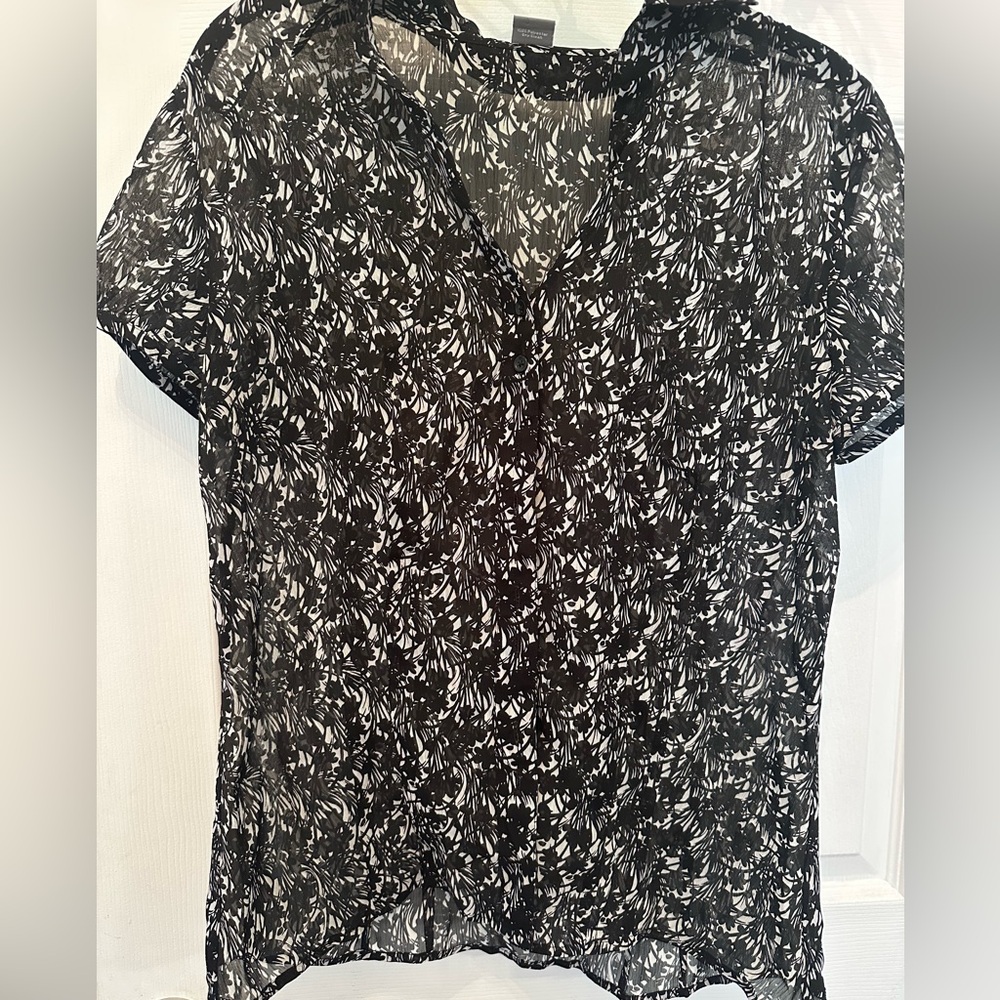 Ann Taylor Black and White Floral Blouse